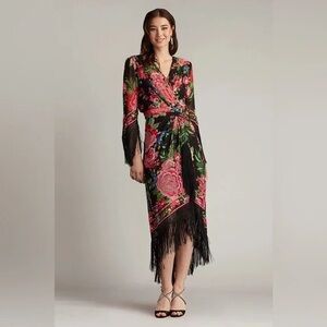 TADASHI SHOJI - MAIR FLORAL PRINT TASSEL FRINGE WRAP DRESS